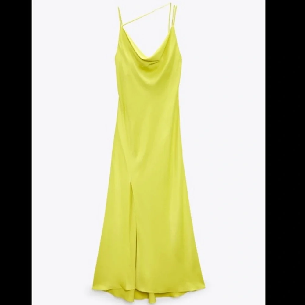 Zara Bright Yellow Midi Cowl Neck Dress - Picture 1 of 6